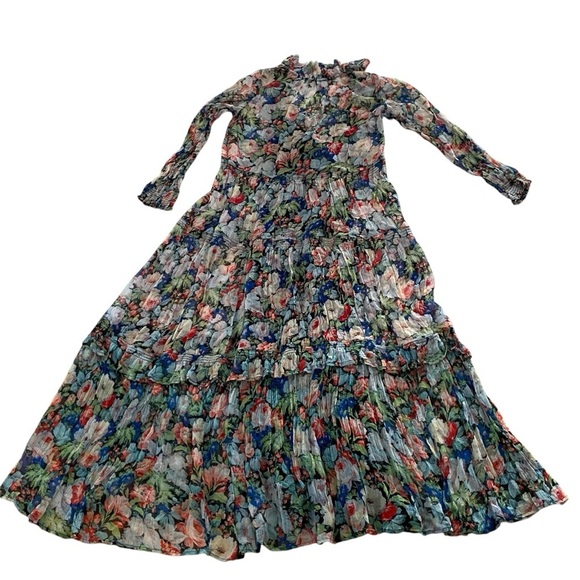 Anthropologie The Marais Printed Chiffon Maxi Dress Size XS Sheer Ruffled Tiers - Picture 7 of 16